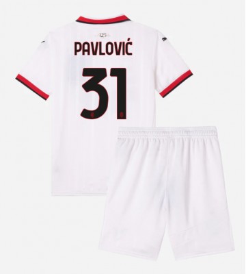 AC Milan Strahinja Pavlovic #31 Borta Kläder Barn 2024-25 Kortärmad (+ Korta byxor)